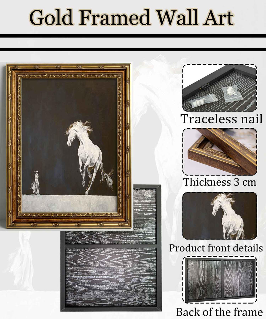 Large Framed Minimalist Black White Horse Abstract Animal Canvas Wall Art