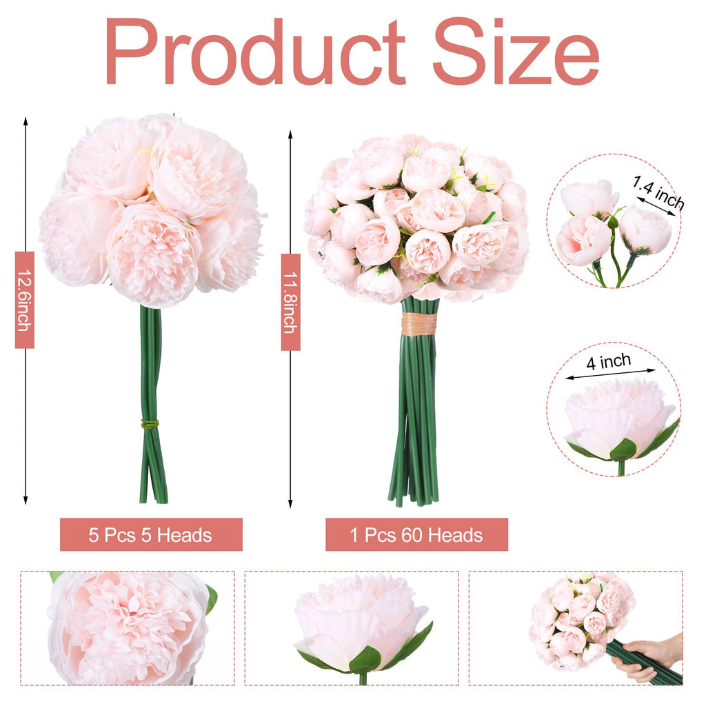 85 Pcs Pink Artificial Peonies Faux Silk Flowers Bulk