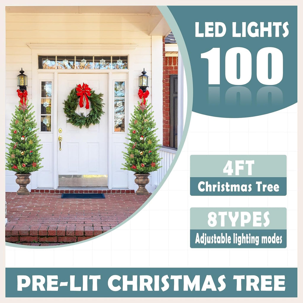 4FT Battery Operated Pre Lit Potted Christmas Tree with Lights