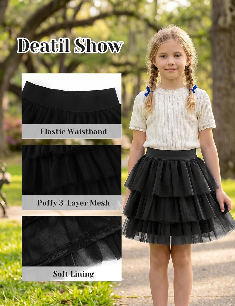 Girls Layered Tutu Skirt Ruffle Tiered Tulle Party Dance Skirt