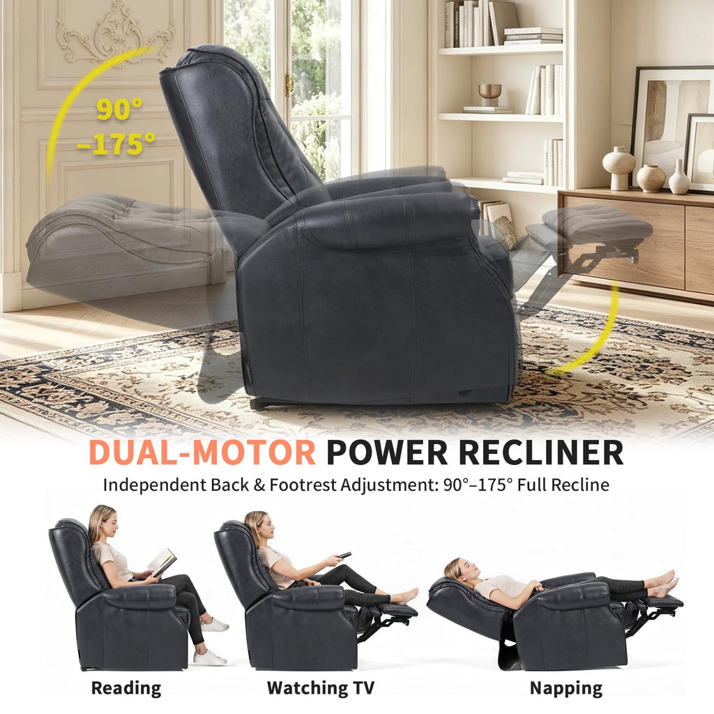 Dual Motor Zero Gravity Wingback Power Recliner Chair, Obsidian Black