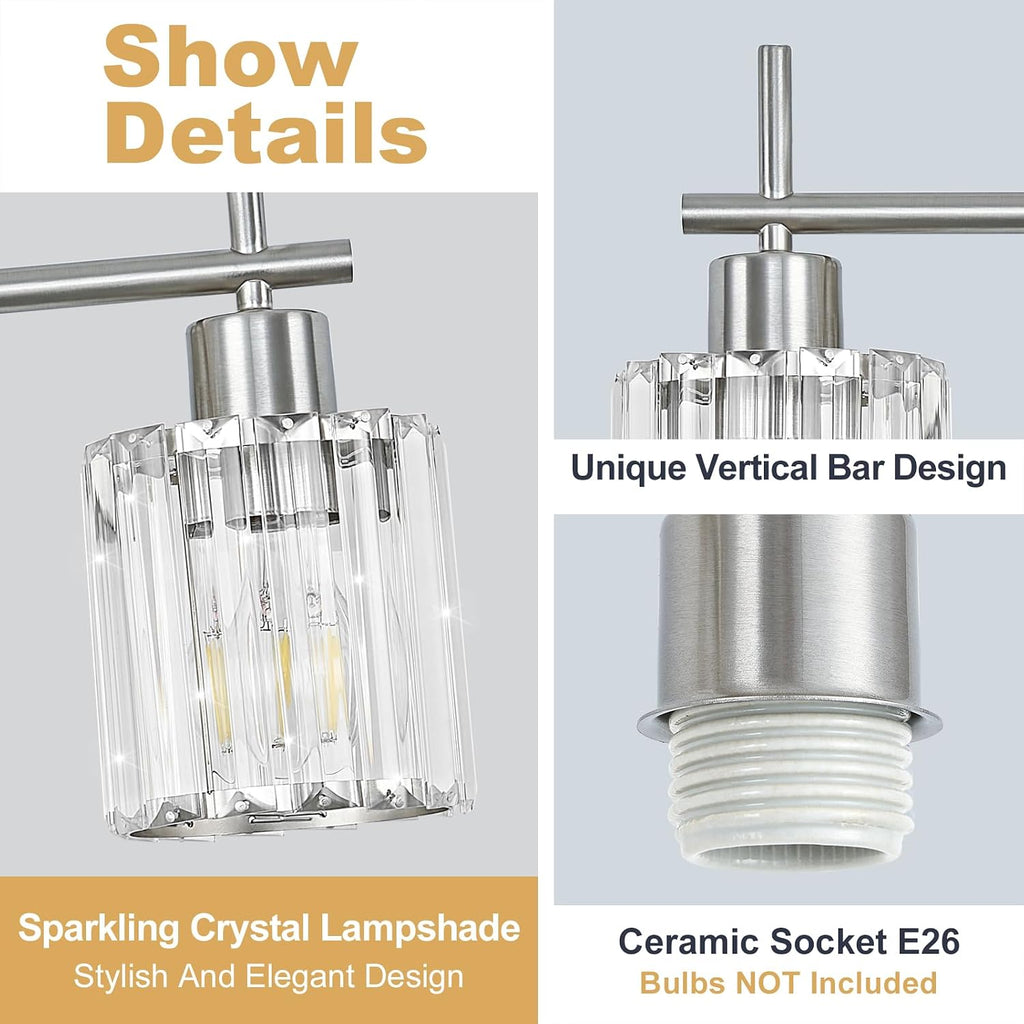 Brushed Nickel 3-Light Crystal Bathroom Vanity Light Fixtures, Round | Vanity Lights , Modern Bathroom Lighting