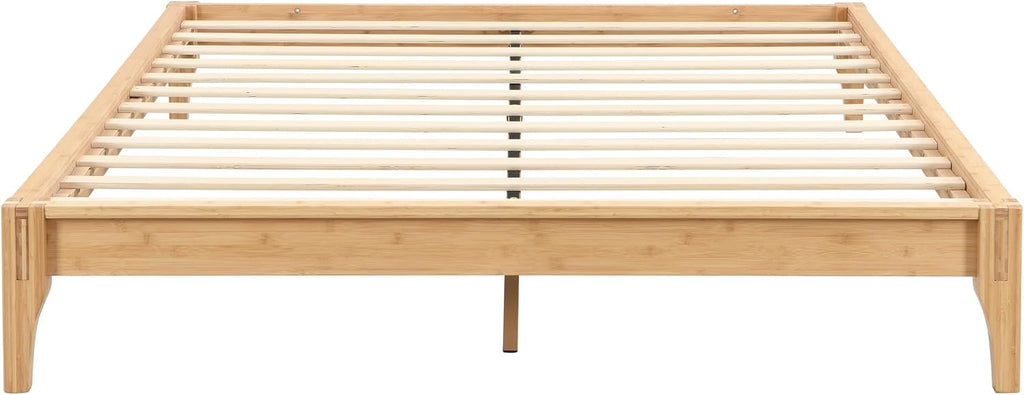 Natural Japanese Bed Frame, 12" H Low Profile Bamboo Bed Frame Without Headboard, Minimalist Wooden