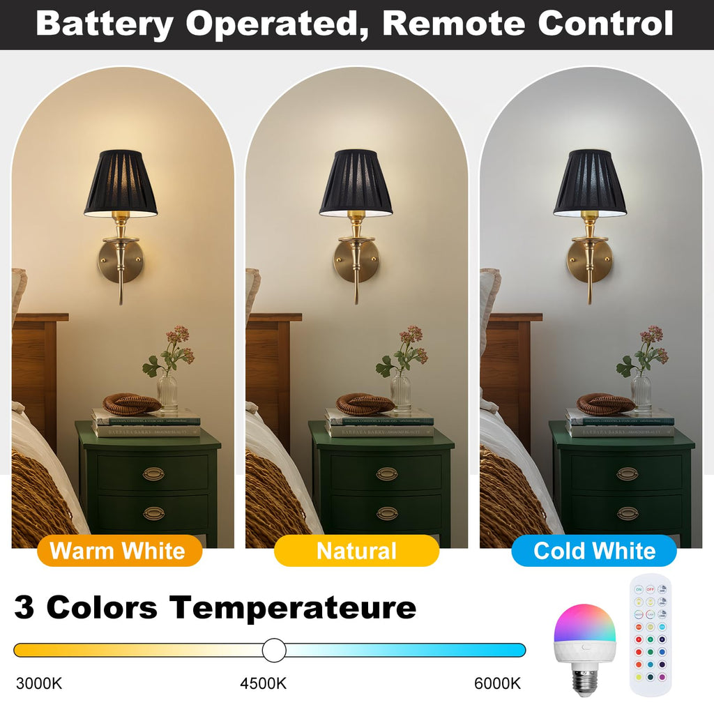 Vintage Wall Sconces Set of 2, Battery Operated Wall Sconce with Remote