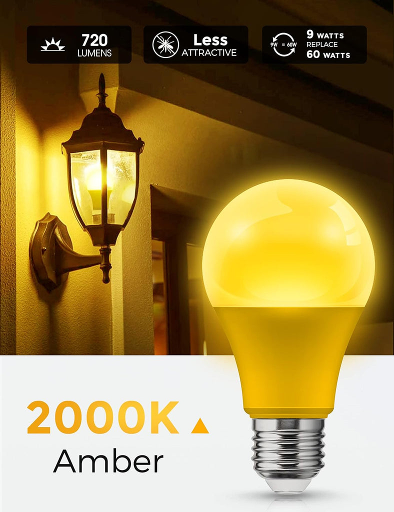 Yellow Bug Light Bulbs Outdoor, A19 9W Bug Lights for Outside