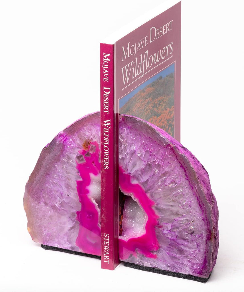 Pink Agate Geode Bookend with Felt Bottom Plus Includes Bonus Minerals (4 to 5 lb)