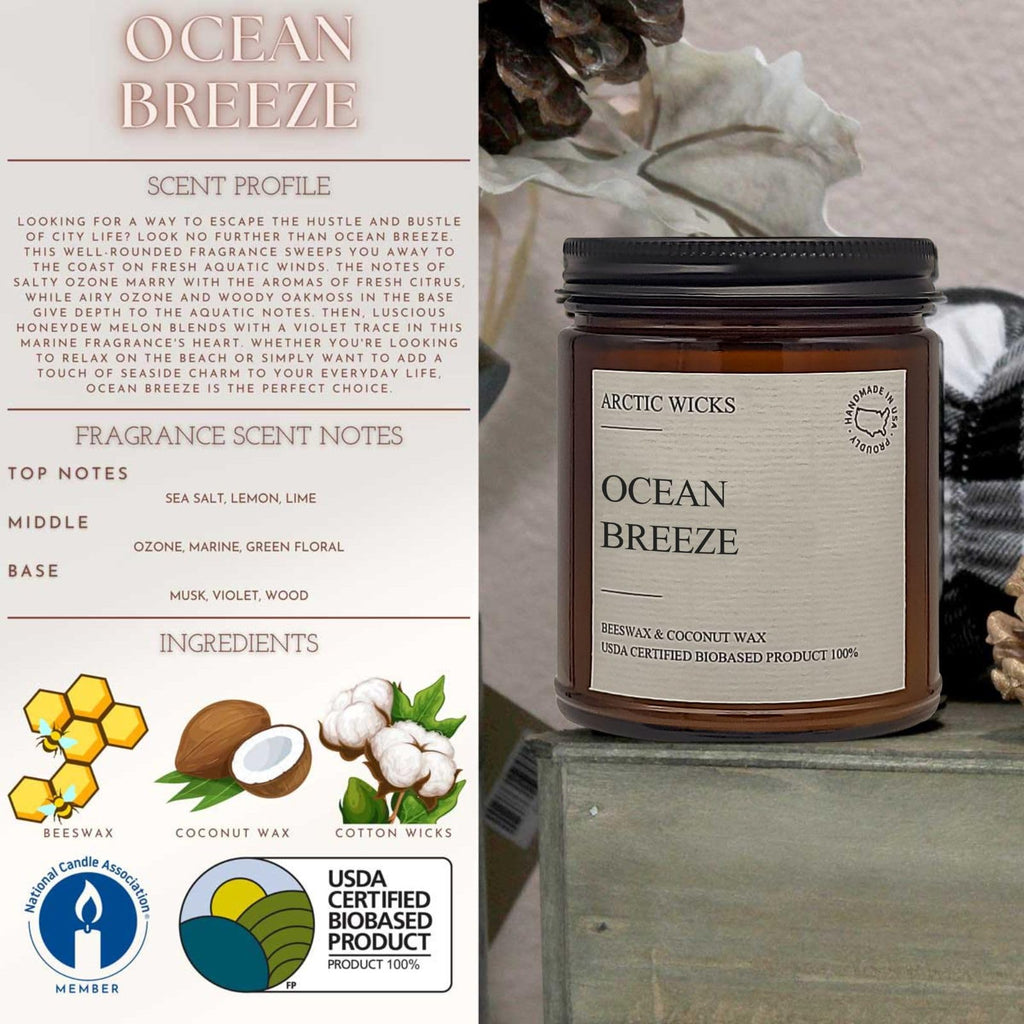 Scented Coconut Beeswax Candles | Coconut Beeswax Non Toxic Candle 9oz Amber | Farmhouse Candles Non-Toxic Clean Burn