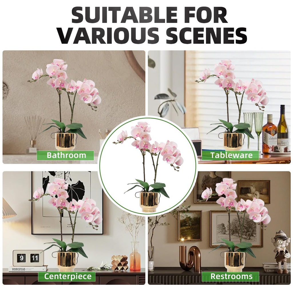 Orchids Artificial Flowers Real Touch Fake Flowers in Ceramic Pot 20" Pink Faux Orchid Plant Lifelike Silk