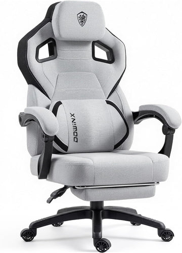 Big and Tall Gaming Chair with Footrest, Gray | Breathable woven fabric with lumbar support and extra-wide seat back;
