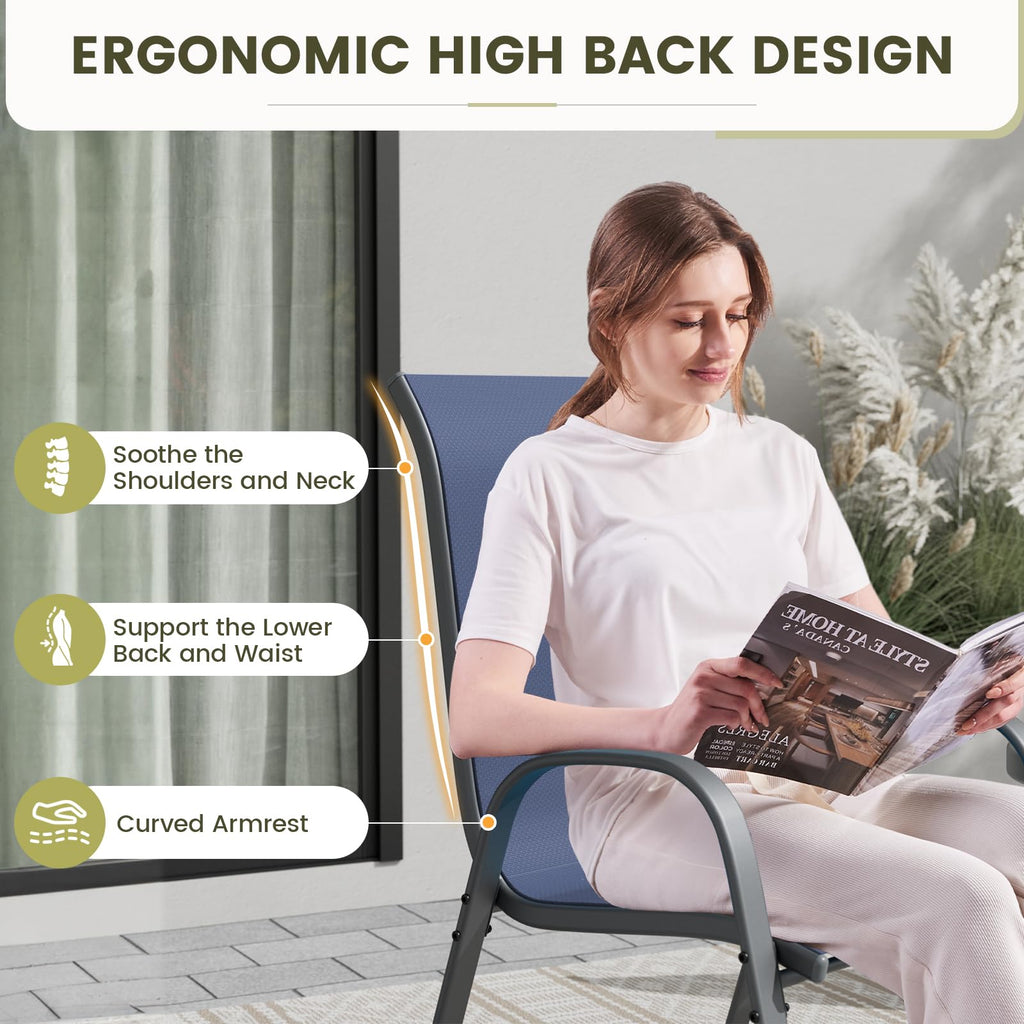 Patio Chairs Set of 4, Stackable Outdoor Dining Chairs with High Back, Breathable Textilene Fabric Outdoor Chair All