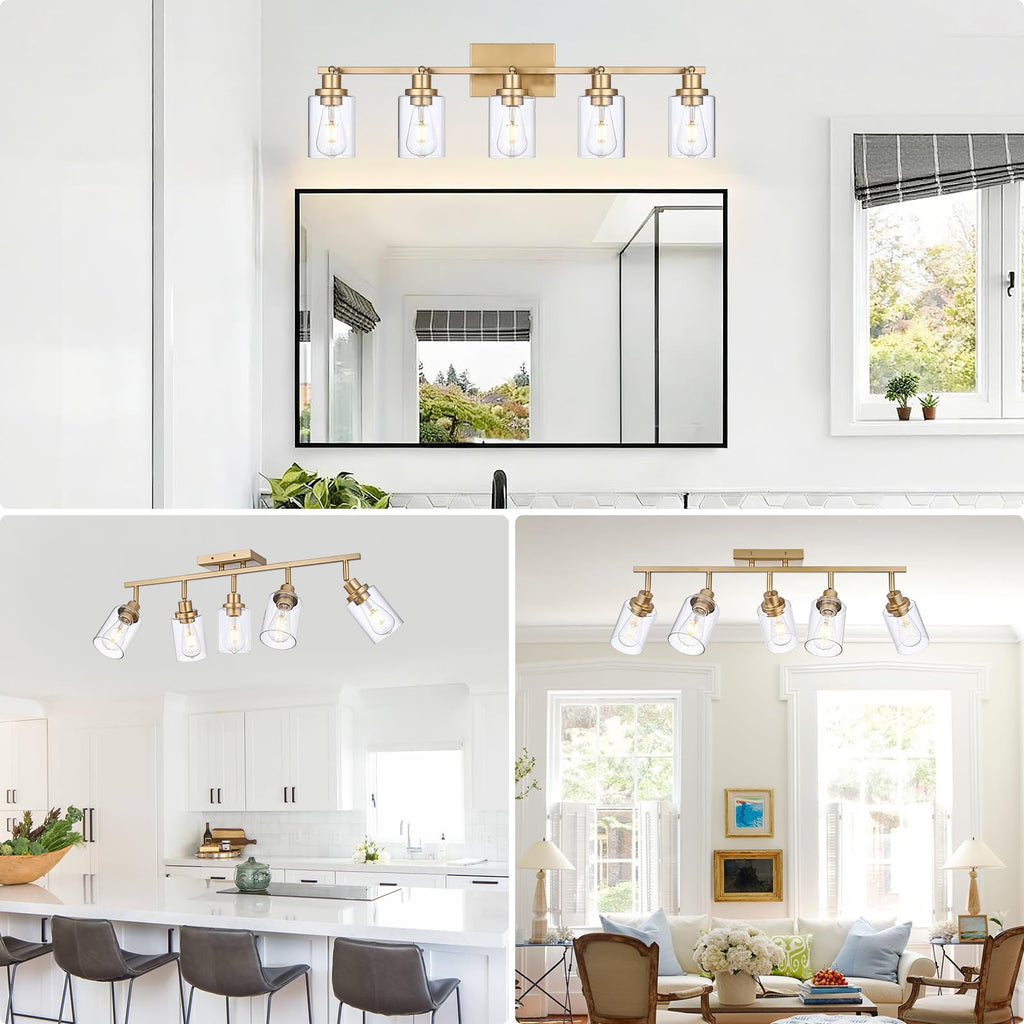 Multi-Directional Rotating Kitchen Tracking Lights Gold, Modern Track Lighting Fixture with Clear Glass
