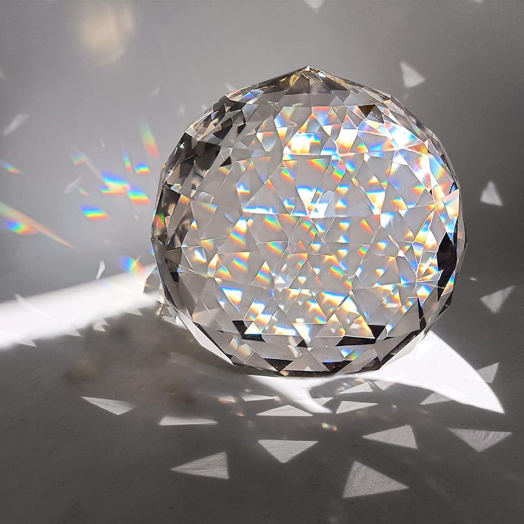 4.72inch/120mm Clear Glass Crystal Ball Prism, Sphere Faceted Gazing Ball Suncatcher Rainbow Maker for Window