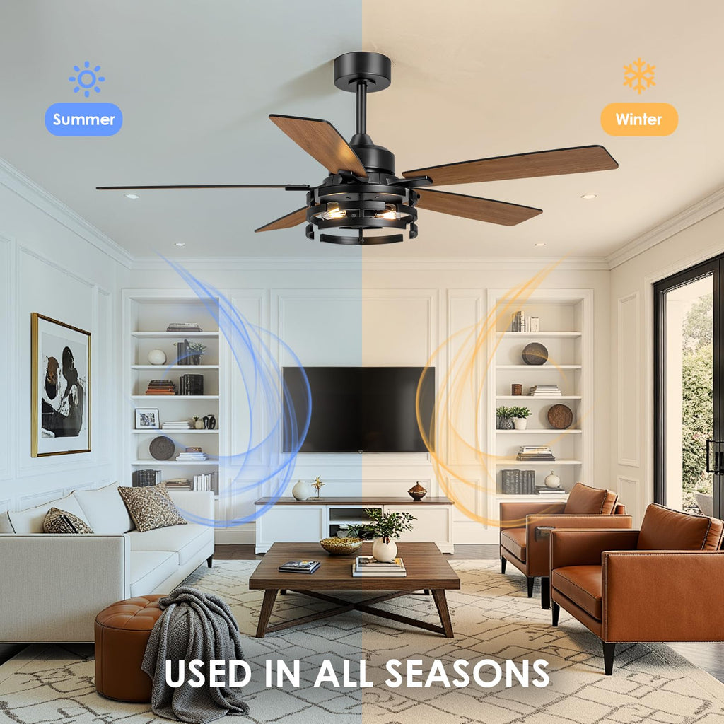 52 Inch Ceiling Fan with Light and Remote Control, Rustic Farmhouse Ceiling Fans with LED Lighting for Indoor and