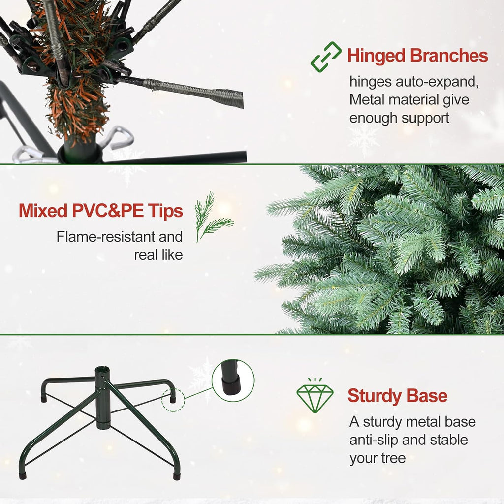 7 Ft Pre-Lit Artificial Christmas Tree, w/ 500 LED Warm Lights, 1838 PE&PVC Mixed Branch Tips, Faux Xmas Tree , Party