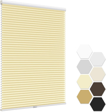 No Tools No Drill Cordless Cellular Shades, Light Filtering Honeycomb Shades Pleated Blinds for Window Size , Cream