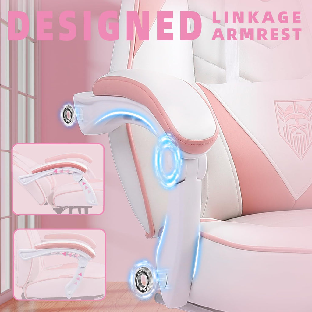 Gaming Chair, High Back Pink Gaming Chair with Footrest and Massage, Gaming Chairs for Adults with Pocket Spring