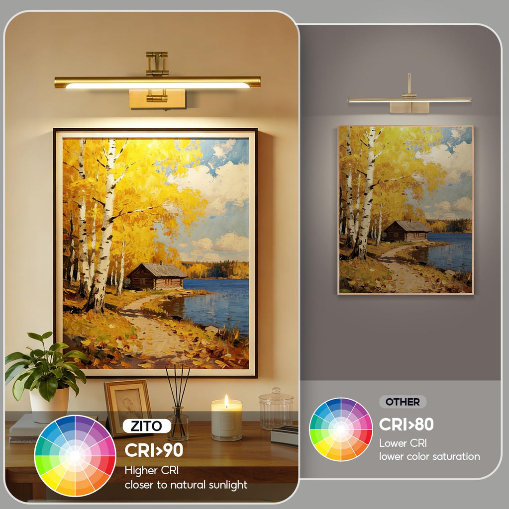 Picture Lights for Wall Battery Operated, 24in Rechargeable Wireless Art Light for Paintings with Remote, Dimmable