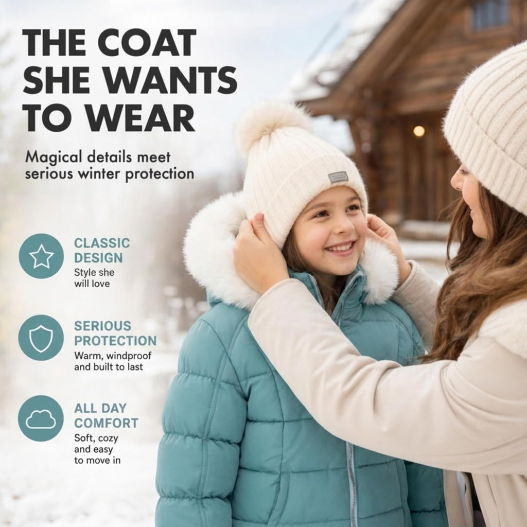 Girls Winter Coat - Heavyweight Puffer Parka Jacket with Fur Hood