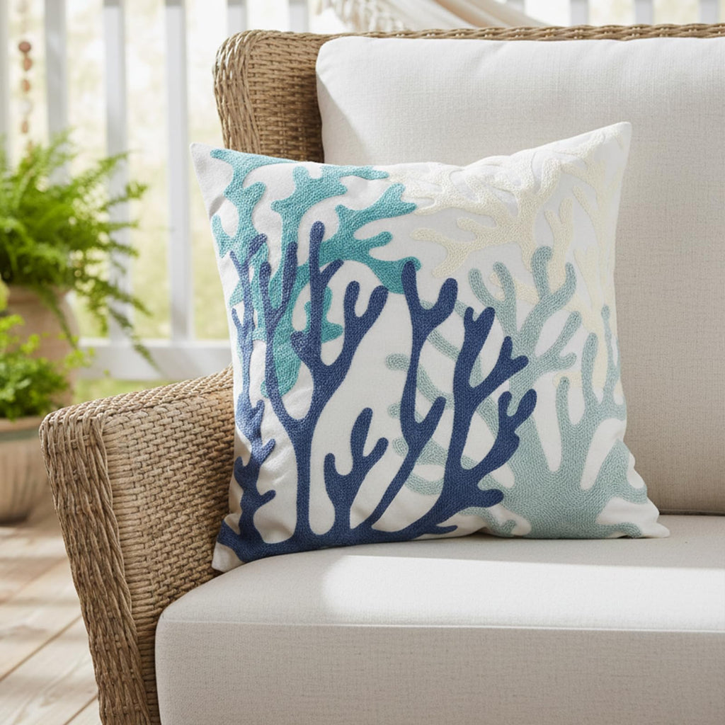 Coastal Decor Summer Pillow Covers 18x18 Inch Embroidered Beach Throw Pillowcase Sofa Living Room Bedroom Farmhouse