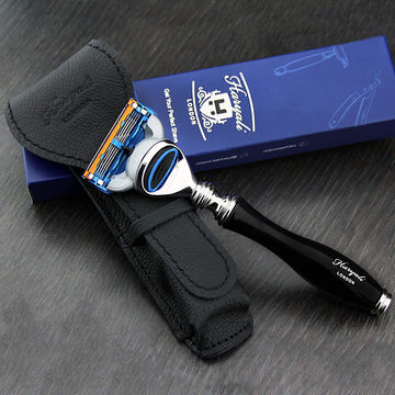 5 Edge Cartridge Razor in Black & Genuine Leather Protective Pouch | Men's Shaving & Grooming Essentials > Perfect