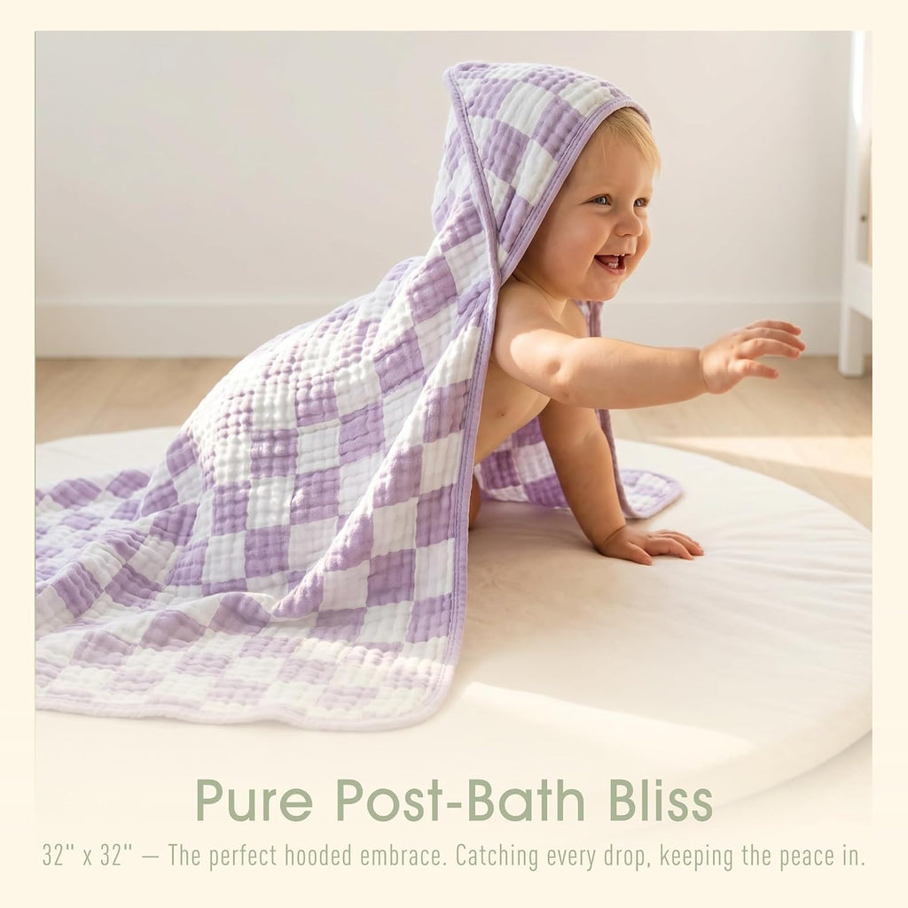 Muslin Baby Beach Bath Towel Hooded Organic Cotton Blend (Purple)