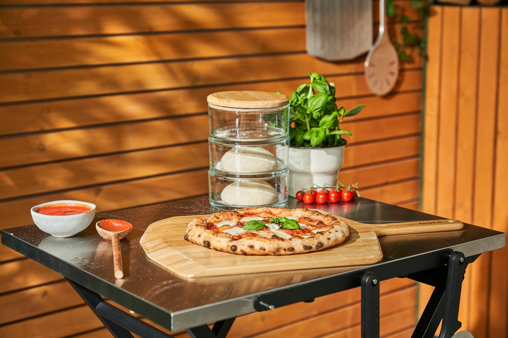 Portable Folding Table, Silver, Stainless Steel Work Surface, Outdoor Kitchen Table, Pizza Oven Stand, 22.64'' x
