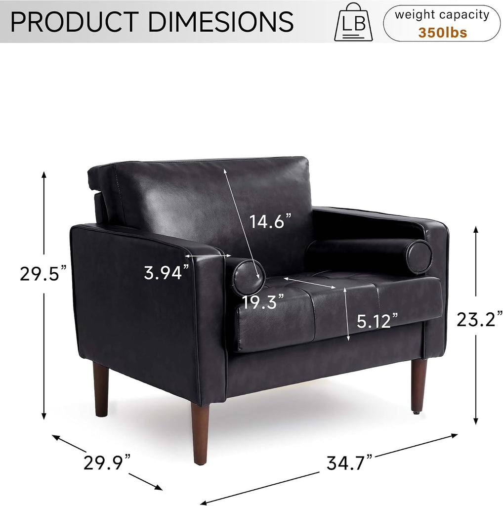 34.5" Arm Chair, Modern Faux Leather Accent Chair, Black
