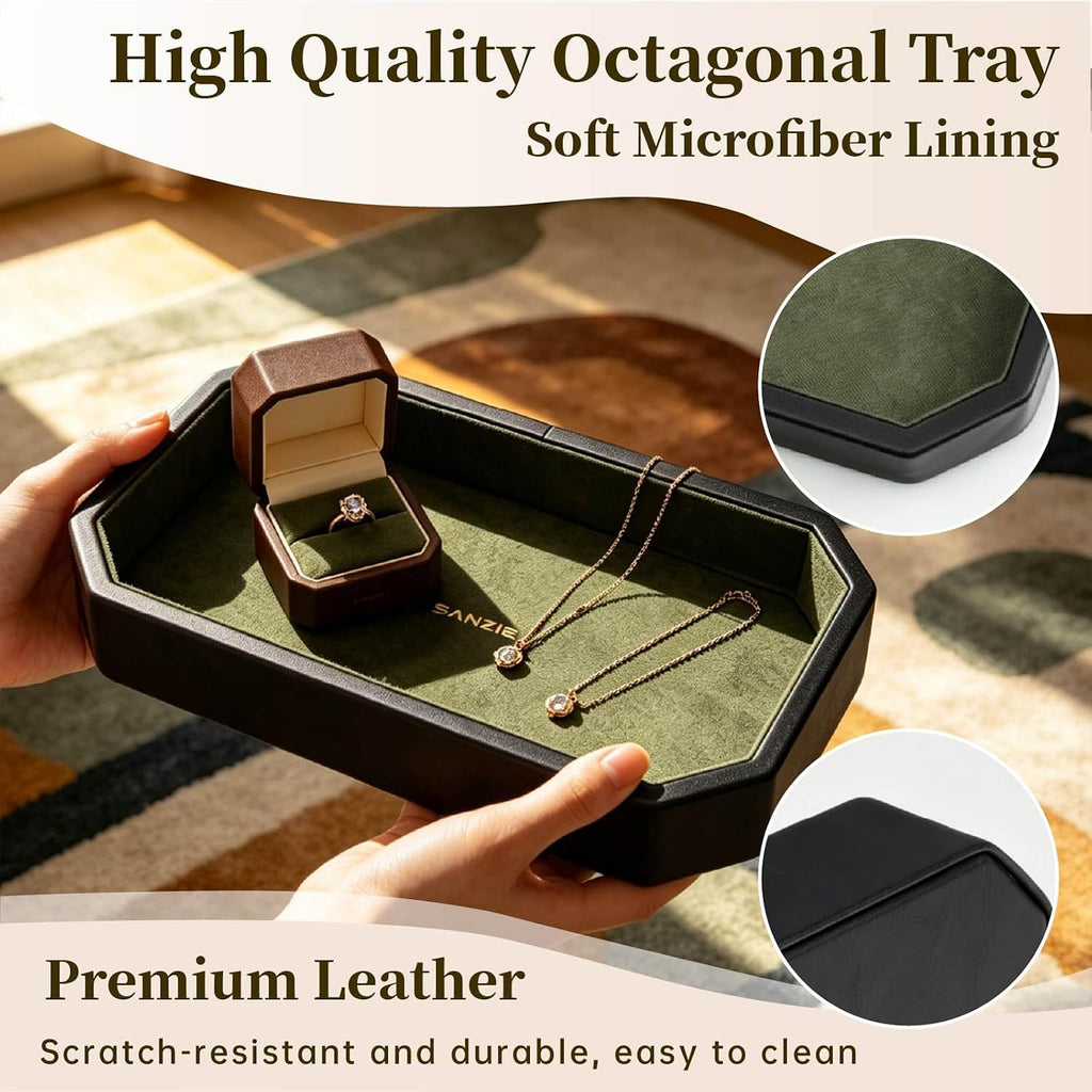 Leather Valet Tray, Jewelry Trinket Organizer (Black, Small)