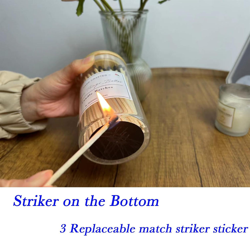 Rainbow matches Included (), Glass Match Holder with Striker, Glass Match Cloche with Striker, Match Bottle - Set of 150