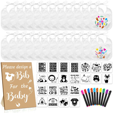 55 Pcs White Baby Bibs DIY Bib Decorating Design, Kraft