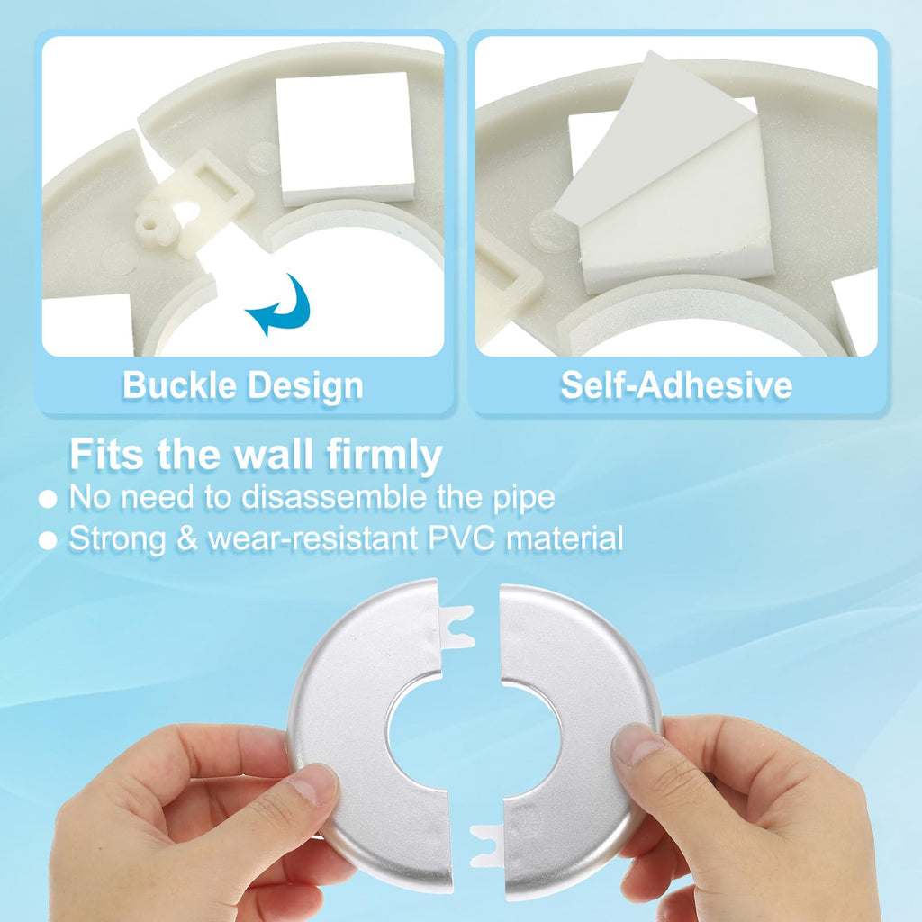 Wall Split Flange 1.73"/44mm, 3Pcs ABS Round Self-Adhesive Escutcheon Plate Cover Buckle for Water Pipe Faucet