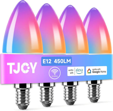 4 Pack E12 Smart Bulbs, Compatible with Alexa&Google Home