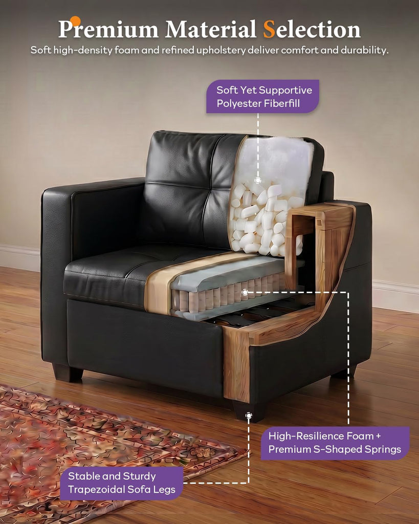 Black Faux Leather Accent Chair, Oversized Tufted Armchair