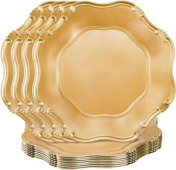 Antique Gold Charger Plates, 13" Round Embossed Chargers for Dinner Plates, Decorative Plate Chargers - Set of 12