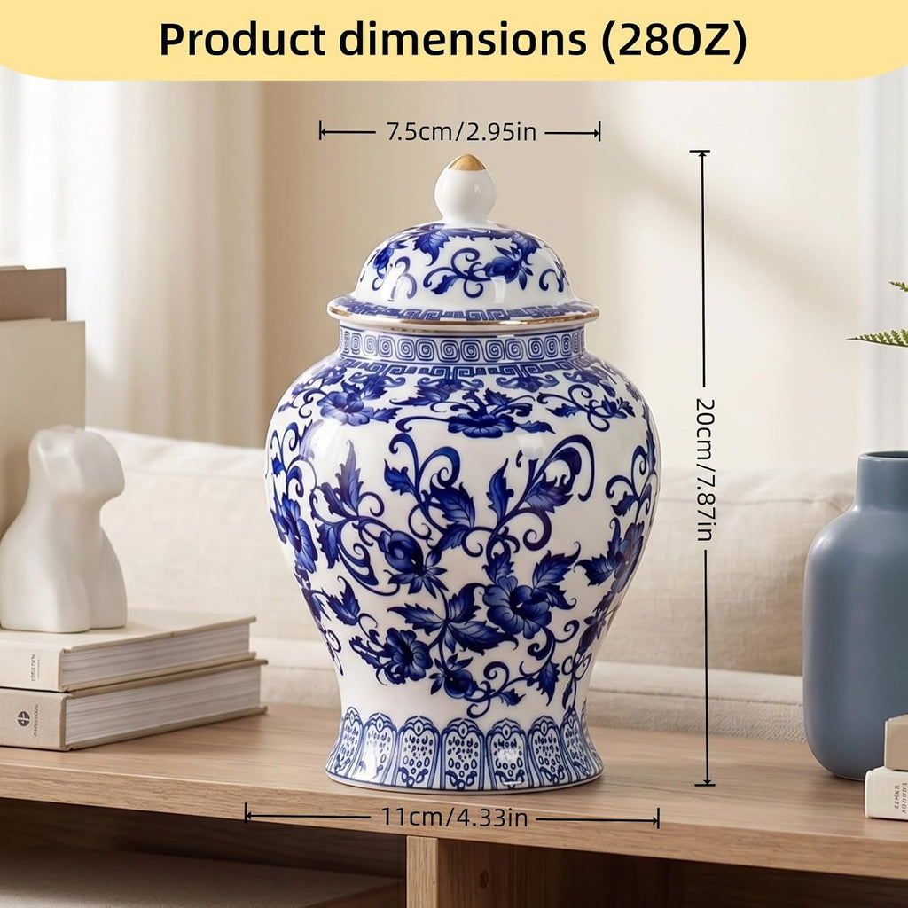 Blue and White Vase, Chinoiserie Decor Ginger Jar, Ceramic Jar with Lid, Decorative Jars, Blue and White Decor (Blue - Set of 30