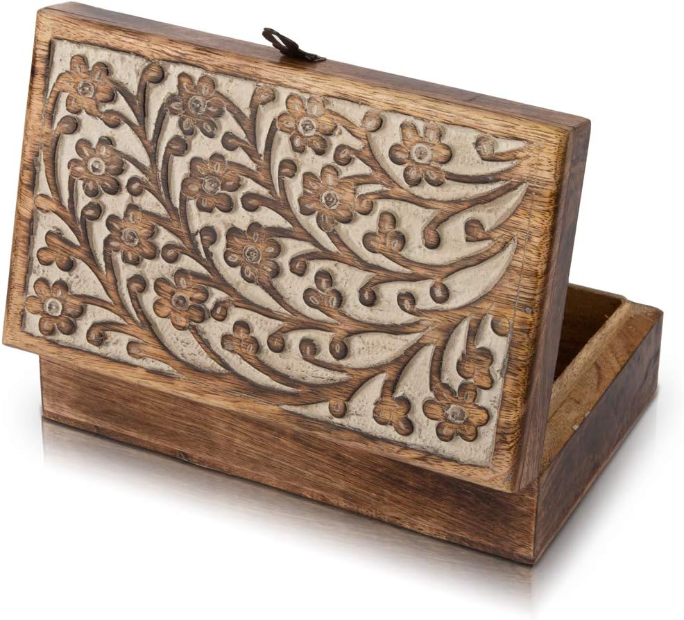 Handmade Wooden Jewelry & Keepsake Box, Decorative Storage Box, 8 x 5 Inch