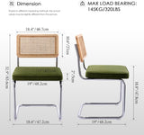 Zesthouse Natural Rattan Dining Chairs Set of 2, Olive Green Modern Kitchen Chairs with Solid Wood Back & Chrome Base