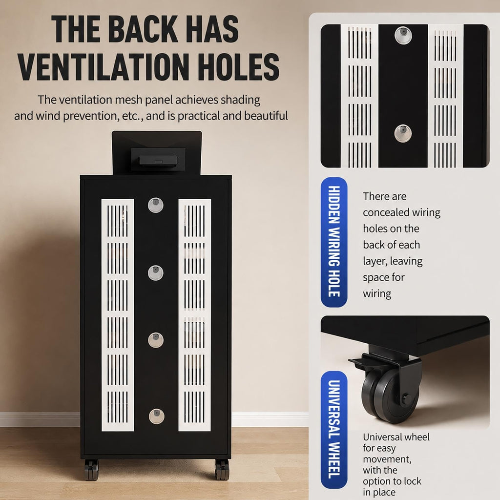 Audio Rack 2/3/4 Tier AV Stand with Wheels, Wood Shelf, Glass Door
