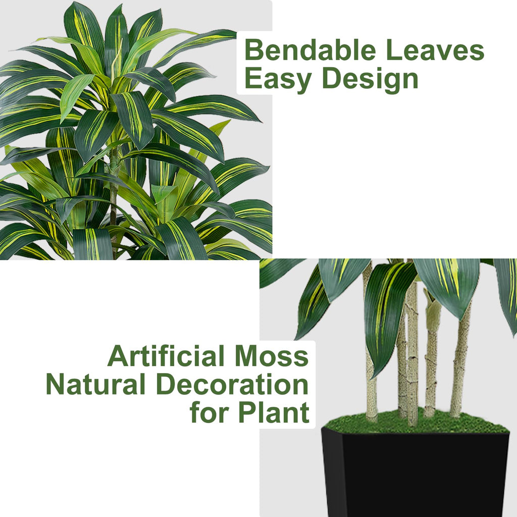 5FT Artificial Dracaena Tree - High-Density Foliage Fake Plant with Black Tall Planter - Faux Yucca Floor Plant Decor