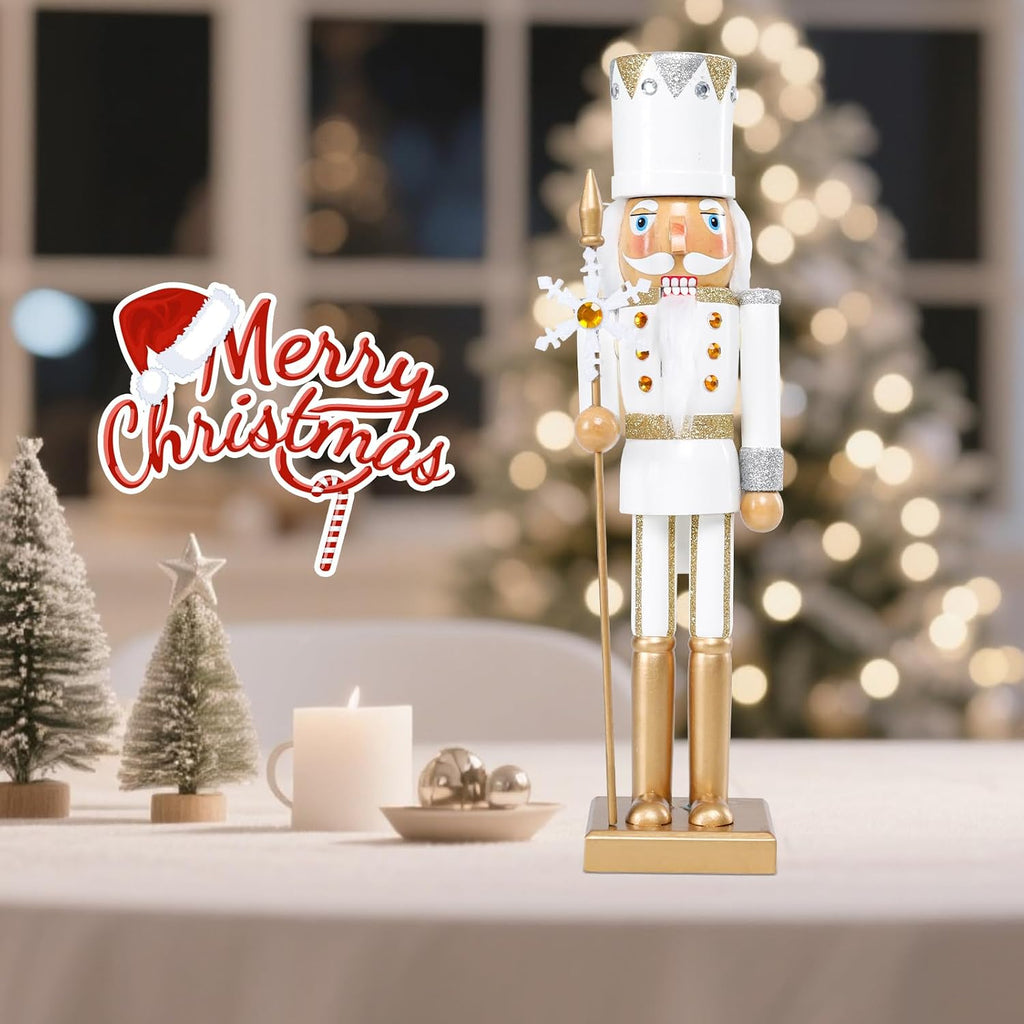 15 Inch Christmas Nutcracker Decorations,White King Wooden Figures