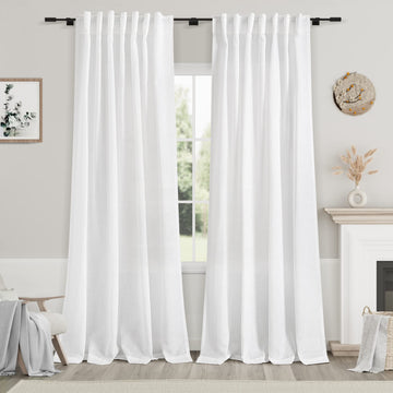 White Semi Sheer Linen Curtains 94 inch Length Back Tab Rod Pocket Modern Farmhouse Coastal Decor Off White Cotton