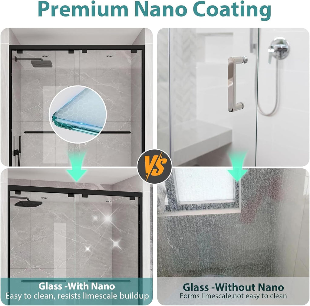 Glass Shower Door, 43-48" W x 76" H Semi-Frameless Double Sliding Shower Door