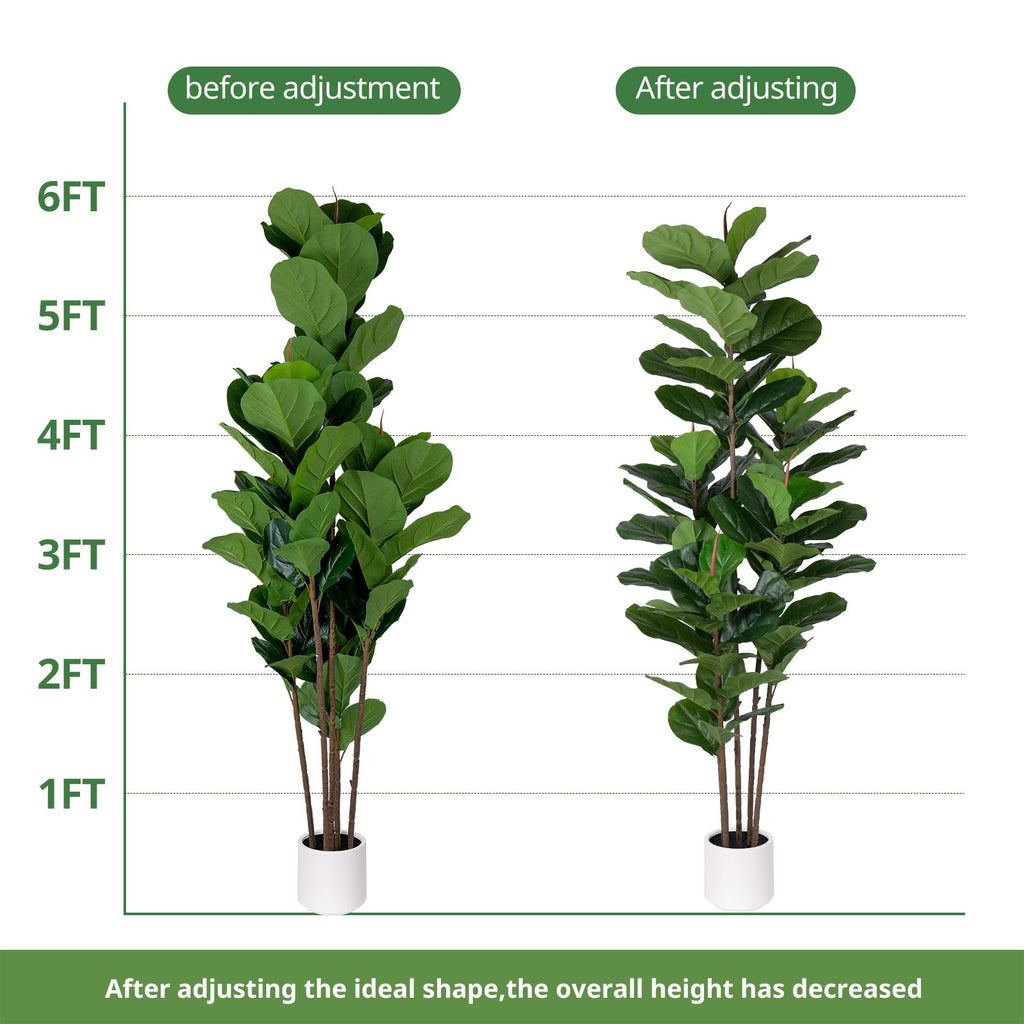Faux Fiddle Leaf Fig Tree 6 FT - Artificial Ficus Tree with Tall Artificial Plants Large 69 Fiddle Leaves - Lifelike