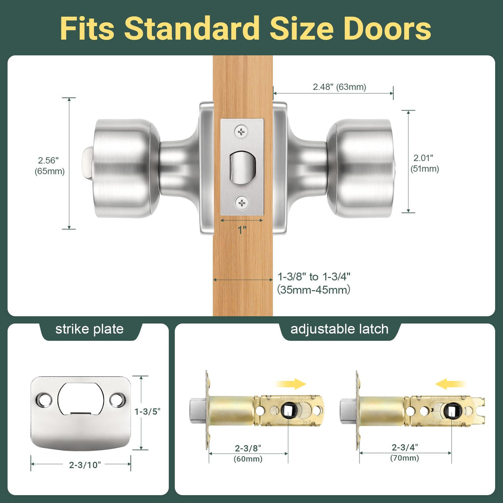 Tulip Privacy Door Knob with Square Backplate, Modern Cylindrical Square Rosette Keyless Lock , Quiet & Easy Install