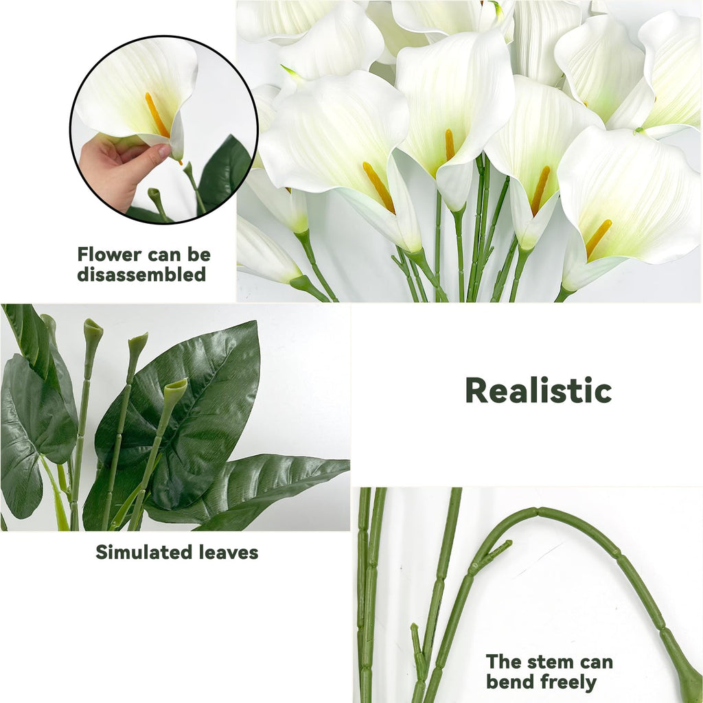14 Big Heads Artificial Calla Lilies with Green Leaves, Realistic Latex Calla Lilies with Removable Flower Heads, Real