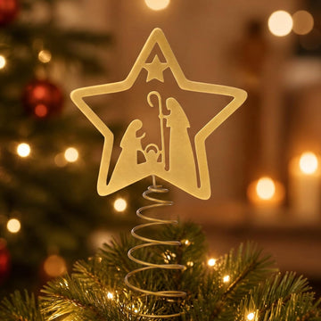 Nativity Christmas Tree Topper Metal Star Nativity Scene