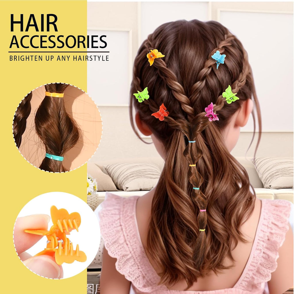 Hair Accessories Set: Colorful Rubber Bands, Cotton Hair Ties, Ponytail Holders, Hair Clips with Organizer Box