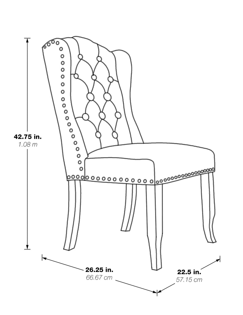 Jessica Button Tufted Wingback Upholstered Dining Chair with Wood Legs, Navy Blue Fabric