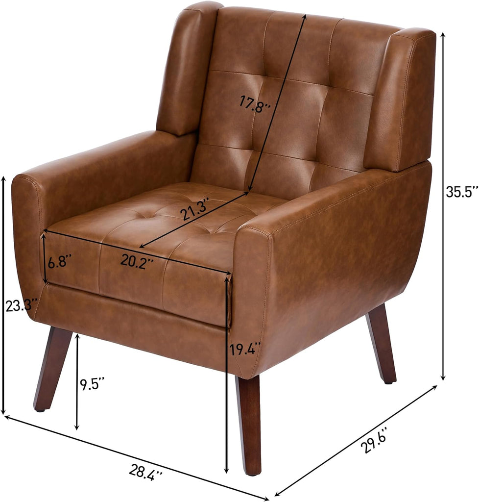 Faux Leather Accent Chair, Modern Wingback Armchair, Coffee