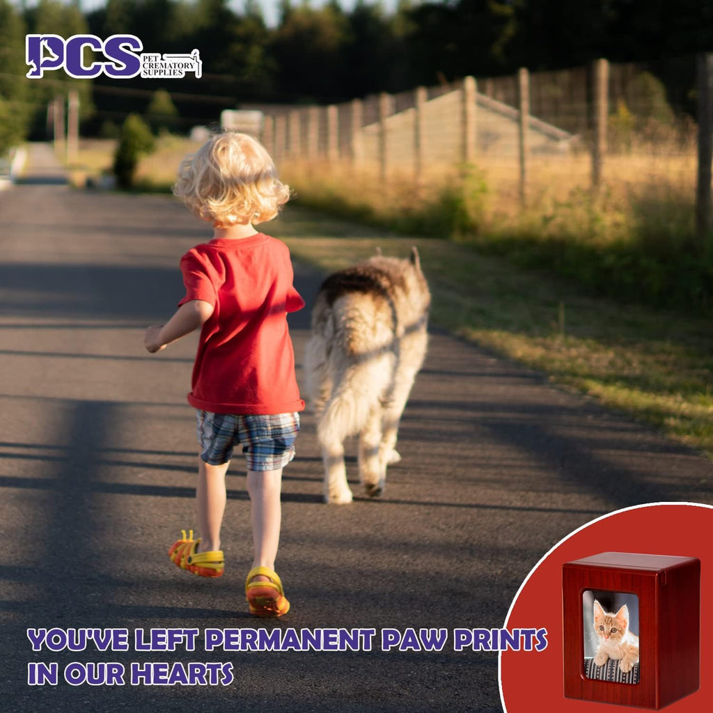 PCS Cat Urn - Photo Urn for Ashes, Cremation Box, Red-Small